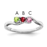 Sterling Silver Rhodium-plated Synthetic 3 Stone Mother's Ring view 1
