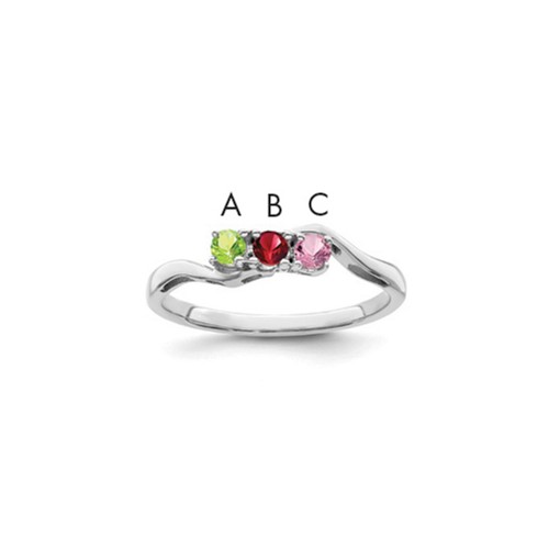 Sterling Silver Rhodium-plated Synthetic 3 Stone Mother's Ring