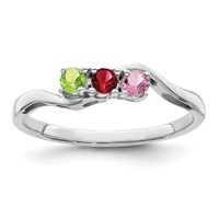 Sterling Silver Rhodium-plated Synthetic 3 Stone Mother's Ring view 2