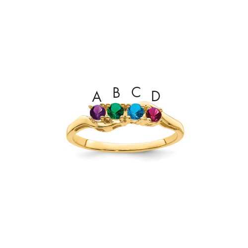 14K Yellow Gold Genuine 4 Stone Mother's Ring