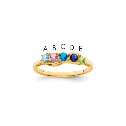 14K Yellow Gold Genuine 5 Stone Mother's Ring