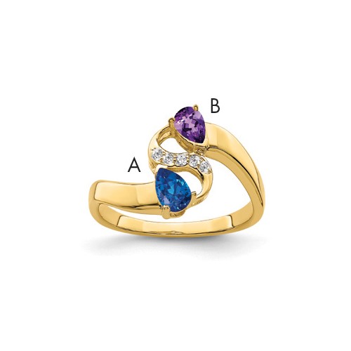 14K Yellow Gold Personalized 2-Name Diamond and Synthetic 2 Stone Couple's Ring