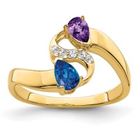 14K Personalized 2-Name Diamond and Synthetic 2 Stone Couple's Ring view 2