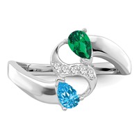 SS Rh-plated Personalized 2-Name Diamond and Synthetic 2 Stone Couple's Rin view 5