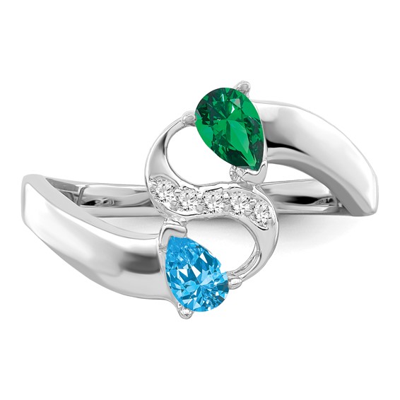 Sterling Silver Rhodium-plated Synthetic 2 Stone Mother's Ring