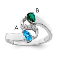 SS Rh-plated Personalized 2-Name Diamond and Synthetic 2 Stone Couple's Rin view 1