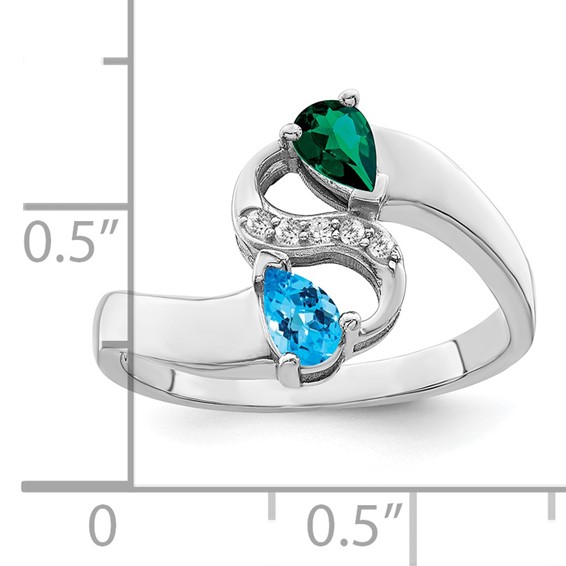 Sterling Silver Rhodium-plated Synthetic 2 Stone Mother's Ring