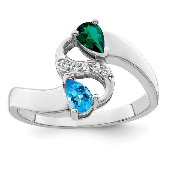 Sterling Silver Rhodium-plated Synthetic 2 Stone Mother's Ring