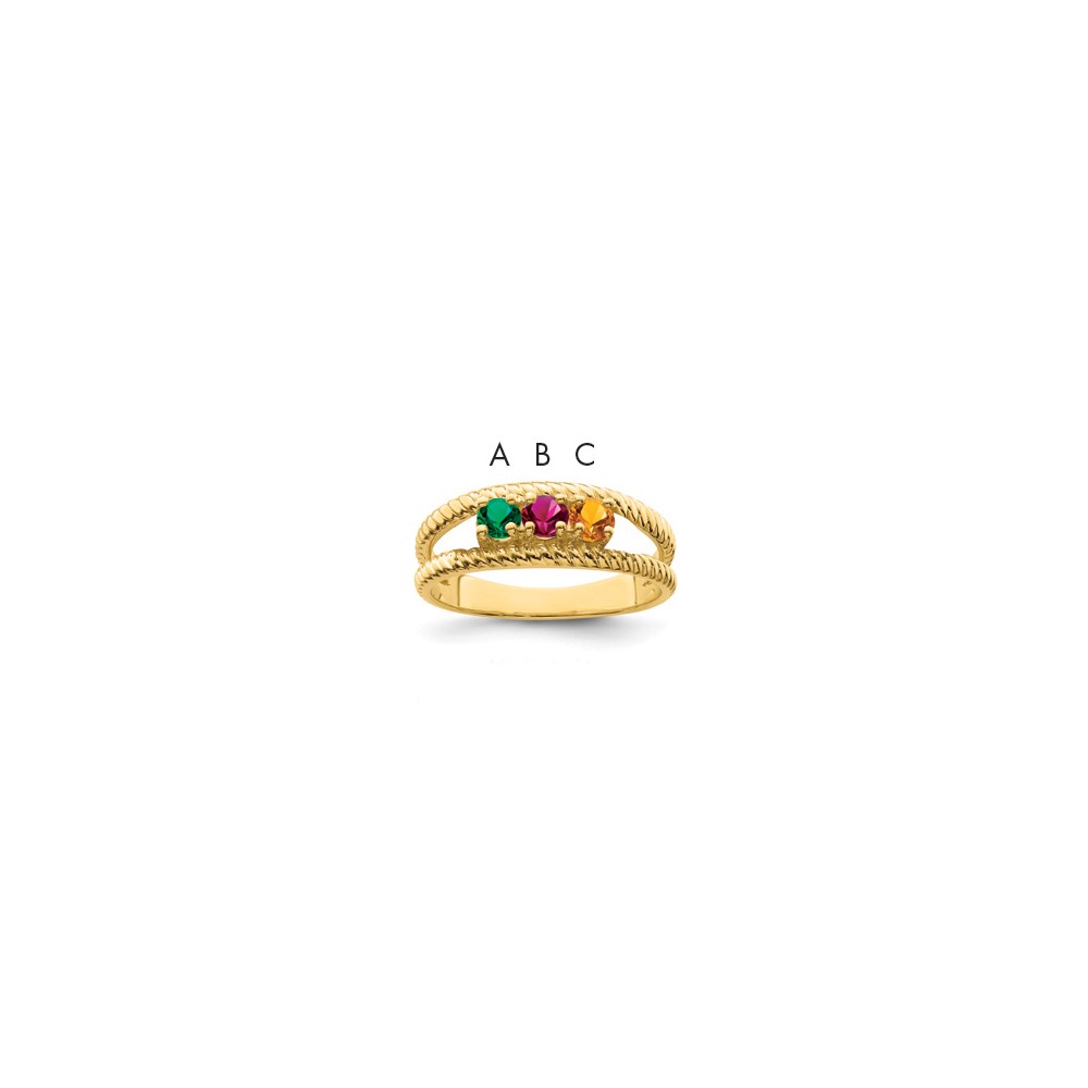 14K Yellow Gold Genuine 3 Stone Mother's Ring