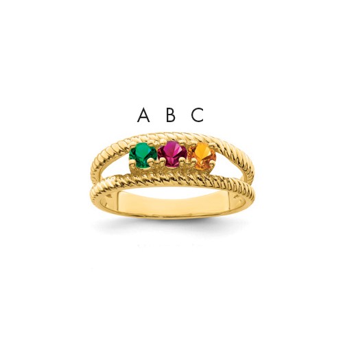 14K Yellow Gold Genuine 3 Stone Mother's Ring