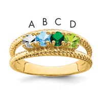 14K Yellow Gold Genuine 4 Stone Mother's Ring view 1