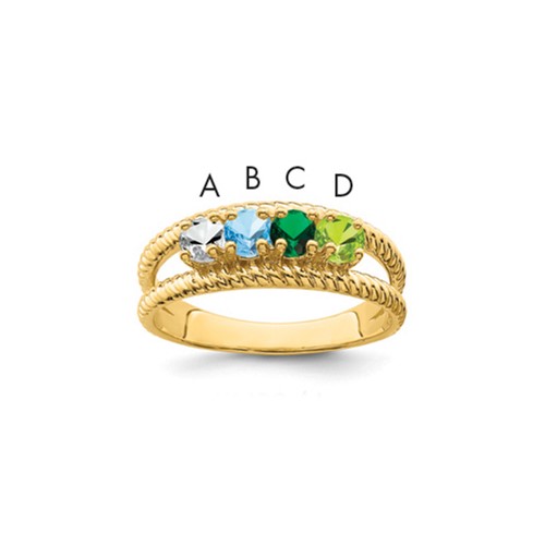 14K Yellow Gold Genuine 4 Stone Mother's Ring