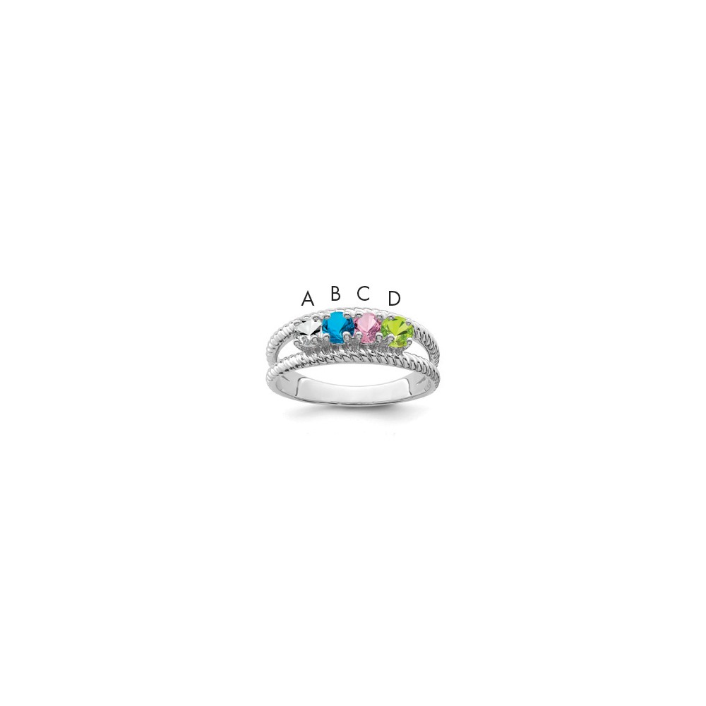 Sterling Silver Rhodium-plated Synthetic 4 Stone Mother's Ring