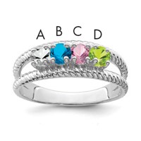 Sterling Silver Rhodium-plated Synthetic 4 Stone Mother's Ring view 1