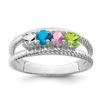 Sterling Silver Rhodium-plated Synthetic 4 Stone Mother's Ring view 2