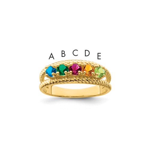 14K Yellow Gold Genuine 5 Stone Mother's Ring
