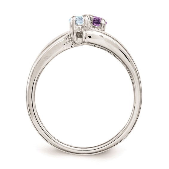 Sterling Silver Rhodium-plated Synthetic 2 Stone Mother's Ring