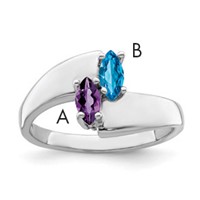 14K White Gold Personalized 2-Name Synthetic 2 Stone Couple's Ring view 1