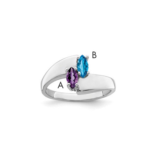 14K White Gold Personalized 2-Name Genuine 2 Stone Couple's Ring