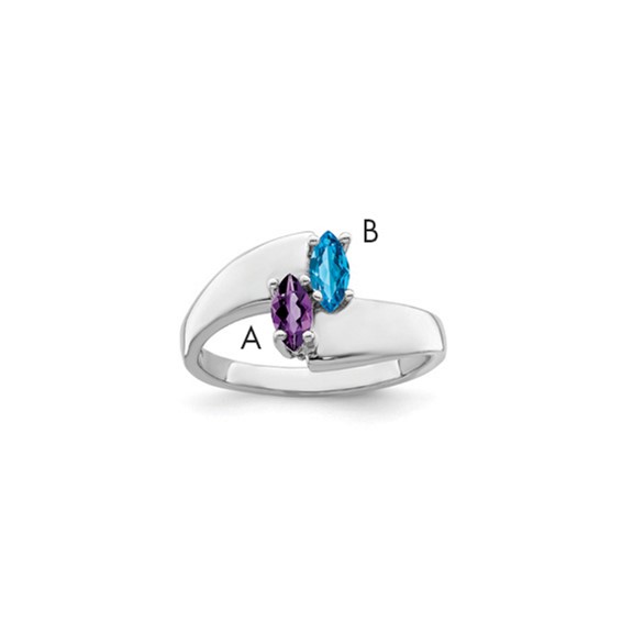 Sterling Silver Rhodium-plated Synthetic 2 Stone Mother's Ring