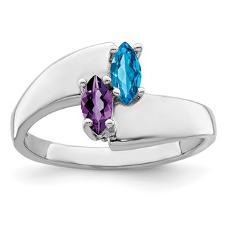Sterling Silver Rhodium-plated Synthetic 2 Stone Mother's Ring
