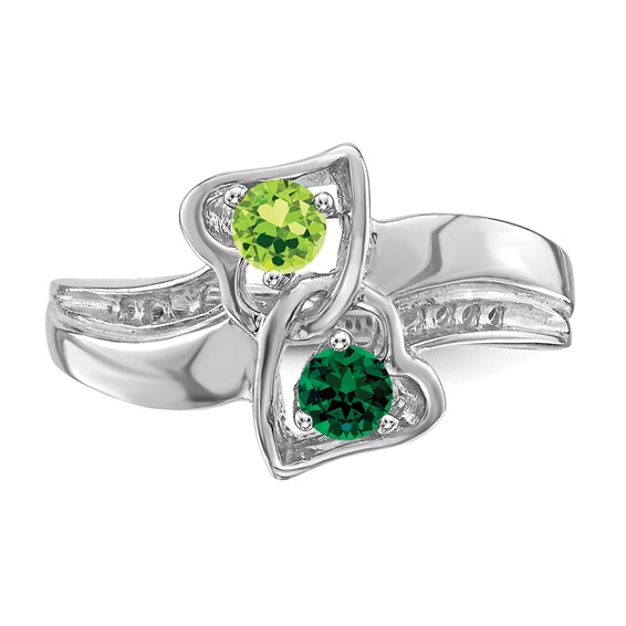 Sterling Silver Rhodium-plated Synthetic 2 Stone Mother's Ring