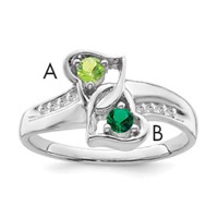 SS Rh-plated Personalized 2-Name Diamond and Synthetic 2 Stone Couple's Rin view 1