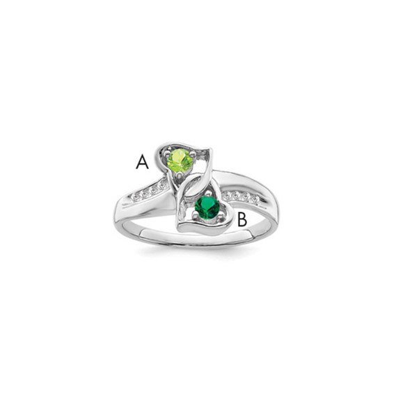 Sterling Silver Rhodium-plated Synthetic 2 Stone Mother's Ring