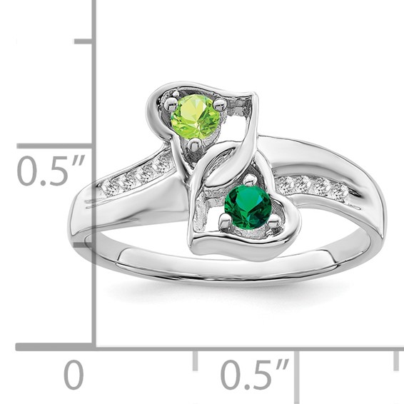 Sterling Silver Rhodium-plated Synthetic 2 Stone Mother's Ring