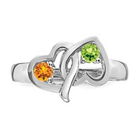 14K White Gold Personalized 2-Name Synthetic 2 Stone Couple's Ring view 5