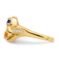 14K Yellow Gold Personalized 2-Name Diamond and Genuine 2 Stone Couple's Ring view 4