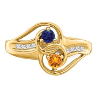 14K Yellow Gold Personalized 2-Name Diamond and Genuine 2 Stone Couple's Ring view 5