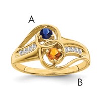 14K Yellow Gold Personalized 2-Name Diamond and Genuine 2 Stone Couple's Ring view 1