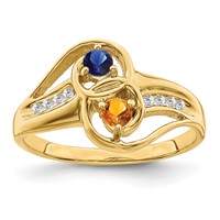 14K Yellow Gold Personalized 2-Name Diamond and Genuine 2 Stone Couple's Ring view 2