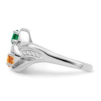 SS Rh-plated Personalized 2-Name Diamond and Synthetic 2 Stone Couple's Rin view 4