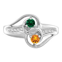 SS Rh-plated Personalized 2-Name Diamond and Synthetic 2 Stone Couple's Rin view 5