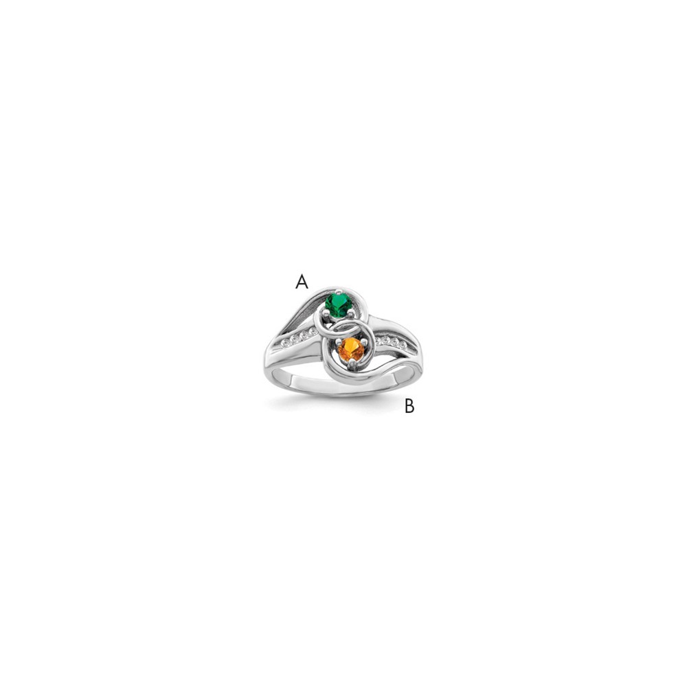 SS Rh-plated Personalized 2-Name Diamond and Synthetic 2 Stone Couple's Rin