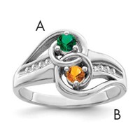 SS Rh-plated Personalized 2-Name Diamond and Synthetic 2 Stone Couple's Rin view 1