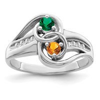 SS Rh-plated Personalized 2-Name Diamond and Synthetic 2 Stone Couple's Rin view 2