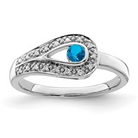 14K White Gold Family Jewelry Genuine Stone & Diamond Set Ring view 2