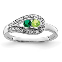 14K White Gold Family Jewelry Synthetic Stone & Diamond Set Ring view 2
