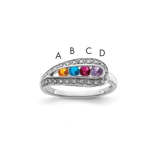 14K White Gold Family Jewelry Synthetic Stone & Diamond Set Ring