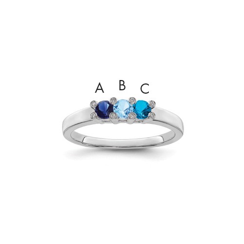 14K White Gold Family Jewelry Synthetic Stone & Diamond Set Ring