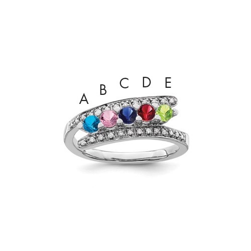 14K White Gold Family Jewelry Synthetic Stone & Diamond Set Ring
