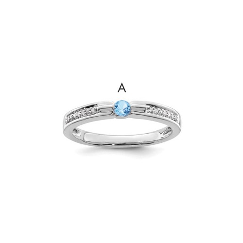 14K White Gold Family Jewelry Genuine Stone & Diamond Set Ring