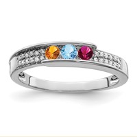 14K White Gold Family Jewelry Genuine Stone & Diamond Set Ring view 2