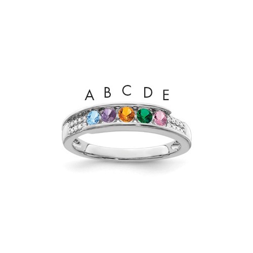 14K White Gold Family Jewelry Synthetic Stone & Diamond Set Ring