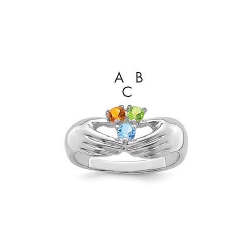 14K White Gold 3 Genuine Stone Family Ring