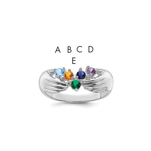 14K White Gold 5 Genuine Stone Family Ring