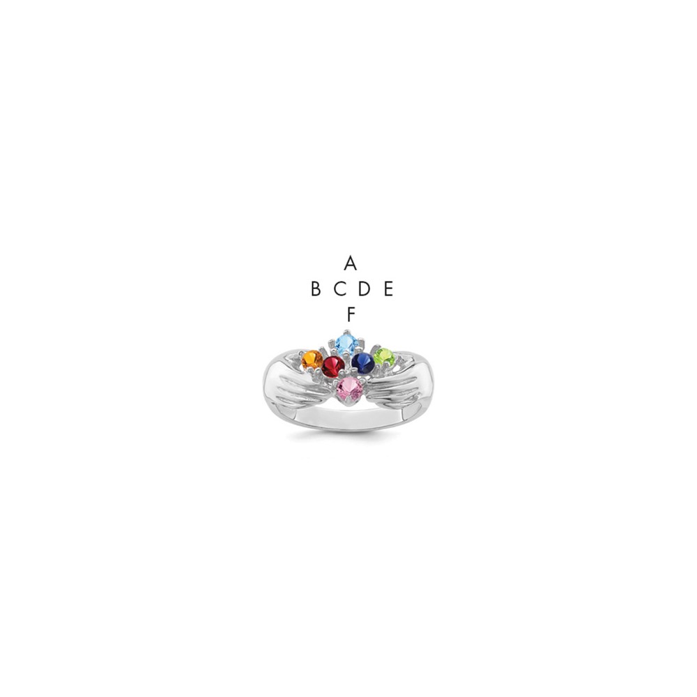 14K White Gold 6 Genuine Stone Family Ring